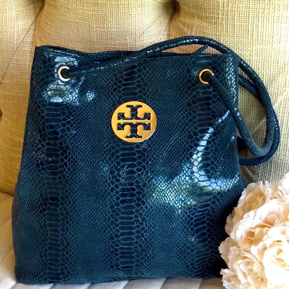 Tory Burch Handbags - Tory Burch Teal Alligator Embossed Leather Tote